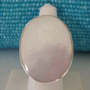 MOTHER OF PEARL CUSTOM MADE STERLING SILVER STATEMENT RING SIZE 8 NEW
